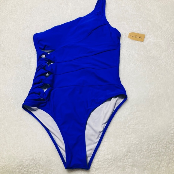 Hilinker One Piece Swimsuit NWT One Shoulder  Royal Blue L - Picture 1 of 4